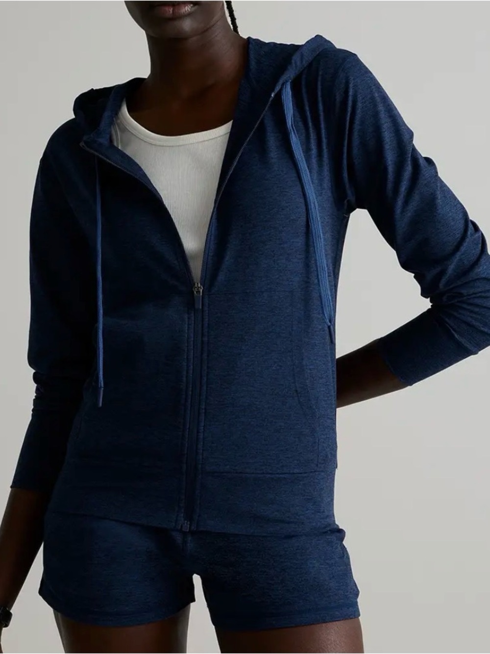Navy Zip-Up Hoodie - Quince Women’s Lightweight Hooded Jacket